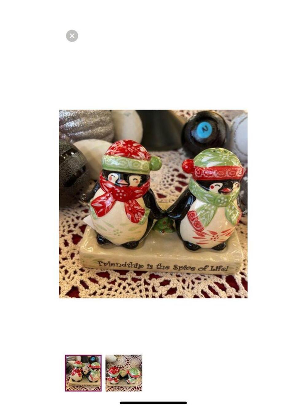 Termp-tations Ovenware Figural Holiday Penguins Salt and Pepper Shakers 3 Piece
